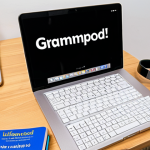 **A well-organized Persian language learning setup.** Includes a "Persian for Dummies" book, a "Grammaire du persan contemporain" grammar book, headphones, a smartphone displaying the Memrise app, and a laptop showing the IranianPod101 website. The scene is on a bright desk with a cup of tea, conveying a welcoming and approachable learning environment.