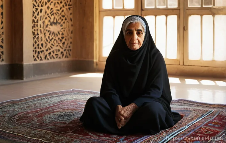 이란의 영화 산업 - **Prompt:** A poignant scene depicting an elderly Iranian woman, dressed in a traditional yet humble...