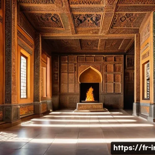 이란의 종교적 다양성 - **A Zoroastrian Fire Temple in Yazd, Iran.** The scene depicts the interior of a majestic, ancient f...