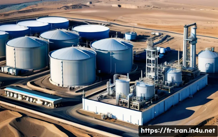 이란의 천연가스 자원 - A detailed aerial view of a sprawling natural gas extraction and processing facility located in sout...