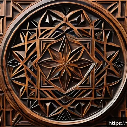 Home 30 이란의 전통 공예 - A highly detailed close-up of traditional Iranian geometric motifs carved on dark walnut wood, showc...